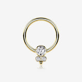 Golden Royal Bali Sparkle Beaded Steel Captive Bead Ring-Clear Gem