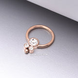 Detail View 1 of Rose Gold Royal Bali Sparkle Beaded Steel Captive Bead Ring-Clear Gem