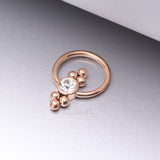 Detail View 1 of Rose Gold Royal Bali Essence Beaded Steel Captive Bead Ring-Clear Gem