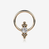 Rose Gold Royal Bali Essence Beaded Steel Captive Bead Ring-Clear Gem