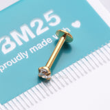 Detail View 3 of Implant Grade Titanium Golden Internally Threaded Gem Sparkle Prong Set Labret-Clear Gem