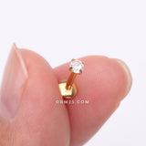 Detail View 2 of Implant Grade Titanium Golden Internally Threaded Gem Sparkle Prong Set Labret-Clear Gem