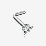 Implant Grade Titanium Triangle Prong Set Sparkle Gem Top L-Shaped Nose Ring