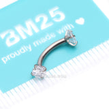 Detail View 3 of Implant Grade Titanium Prong Set Gem Sparkles Internally Threaded Curved Barbell-Clear Gem