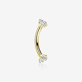 Implant Grade Titanium Golden Prong Set Gem Sparkles Internally Threaded Curved Barbell