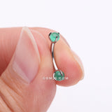 Detail View 2 of Implant Grade Titanium Green Jade Stone Ball Claw Prong Internally Threaded Curved Barbell