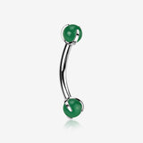 Implant Grade Titanium Green Jade Stone Ball Claw Prong Internally Threaded Curved Barbell