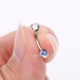 Detail View 2 of Implant Grade Titanium Opalite Stone Ball Claw Prong Internally Threaded Curved Barbell
