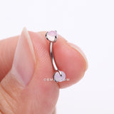 Detail View 2 of Implant Grade Titanium Pink Opalite Stone Ball Claw Prong Internally Threaded Curved Barbell