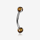 Implant Grade Titanium Tiger Eye Stone Ball Claw Prong Internally Threaded Curved Barbell