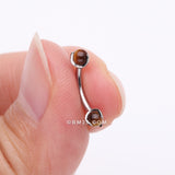 Detail View 2 of Implant Grade Titanium Tiger Eye Stone Ball Claw Prong Internally Threaded Curved Barbell