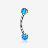 Implant Grade Titanium Fire Opal Ball Claw Prong Set Internally Threaded Curved Barbell-Blue Opal