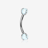 Implant Grade Titanium Fire Opal Ball Claw Prong Set Internally Threaded Curved Barbell-White Opal