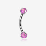 Implant Grade Titanium Fire Opal Ball Claw Prong Set Internally Threaded Curved Barbell-Pink Opal