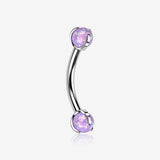 Implant Grade Titanium Fire Opal Ball Claw Prong Set Internally Threaded Curved Barbell-Purple Opal