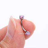 Detail View 2 of Implant Grade Titanium Fire Opal Ball Claw Prong Set Internally Threaded Curved Barbell-Purple Opal
