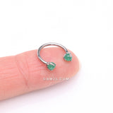 Detail View 2 of Implant Grade Titanium Green Jade Stone Ball Claw Prong Internally Threaded Horseshoe Barbell
