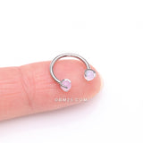 Detail View 2 of Implant Grade Titanium Pink Opalite Stone Ball Claw Prong Internally Threaded Horseshoe Barbell
