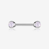 A Pair of Implant Grade Titanium Pink Opalite Stone Ball Claw Prong Internally Threaded Nipple Barbell