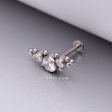 Detail View 1 of Implant Grade Titanium Sparkle Arc Bali Beads Top Internally Threaded Flat Back Stud Labret-Clear Gem