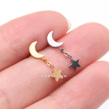 Detail View 3 of Implant Grade Titanium Golden Crescent Moon with Star Dangle Internally Threaded Flat Back Stud Labret