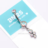 Detail View 4 of Implant Grade Titanium Sparkle Dangle Cluster Internally Threaded Belly Ring-Aurora Borealis