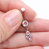 Detail View 3 of Implant Grade Titanium Sparkle Dangle Cluster Internally Threaded Belly Ring-Aurora Borealis