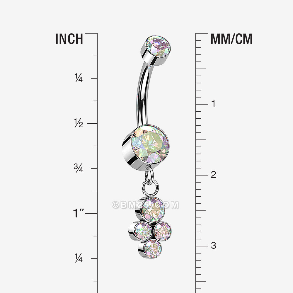 Detail View 1 of Implant Grade Titanium Sparkle Dangle Cluster Internally Threaded Belly Ring-Aurora Borealis