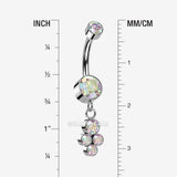 Detail View 1 of Implant Grade Titanium Sparkle Dangle Cluster Internally Threaded Belly Ring-Aurora Borealis