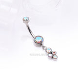 Detail View 2 of Implant Grade Titanium Sparkle Dangle Cluster Internally Threaded Belly Ring-Aurora Borealis