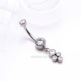 Detail View 2 of Implant Grade Titanium Sparkle Dangle Cluster Internally Threaded Belly Ring-Clear Gem