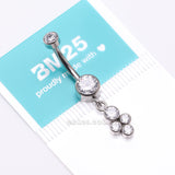 Detail View 4 of Implant Grade Titanium Sparkle Dangle Cluster Internally Threaded Belly Ring-Clear Gem