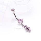 Detail View 2 of Implant Grade Titanium Sparkle Dangle Cluster Internally Threaded Belly Ring-Pink