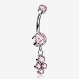 Implant Grade Titanium Sparkle Dangle Cluster Internally Threaded Belly Ring-Pink