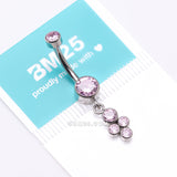 Detail View 4 of Implant Grade Titanium Sparkle Dangle Cluster Internally Threaded Belly Ring-Pink