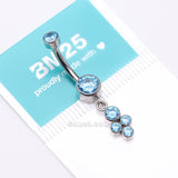 Detail View 4 of Implant Grade Titanium Sparkle Dangle Cluster Internally Threaded Belly Ring-Aqua