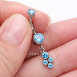 Detail View 3 of Implant Grade Titanium Sparkle Dangle Cluster Internally Threaded Belly Ring-Aqua