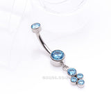Detail View 2 of Implant Grade Titanium Sparkle Dangle Cluster Internally Threaded Belly Ring-Aqua