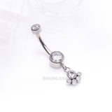 Detail View 2 of Implant Grade Titanium Sparkle Dangle Array Internally Threaded Belly Ring-Clear Gem