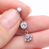 Detail View 3 of Implant Grade Titanium Sparkle Dangle Array Internally Threaded Belly Ring-Clear Gem