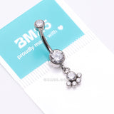 Detail View 4 of Implant Grade Titanium Sparkle Dangle Array Internally Threaded Belly Ring-Clear Gem