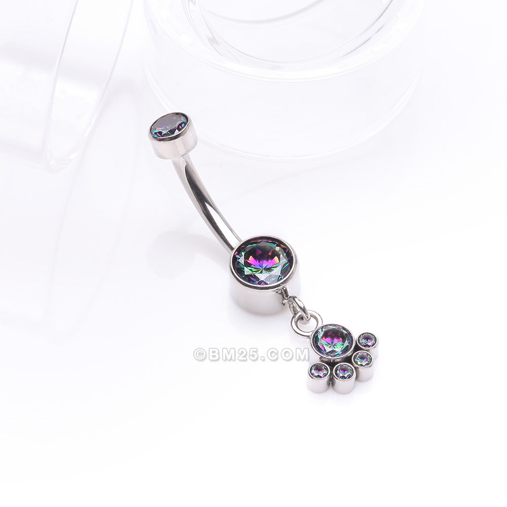 Detail View 2 of Implant Grade Titanium Sparkle Dangle Array Internally Threaded Belly Ring-Vitrail Medium