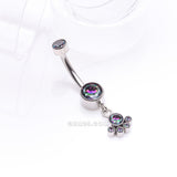 Detail View 2 of Implant Grade Titanium Sparkle Dangle Array Internally Threaded Belly Ring-Vitrail Medium