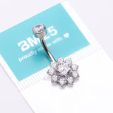 Detail View 4 of Implant Grade Titanium Brilliant Sparkle Flower Internally Threaded Belly Ring-Clear Gem