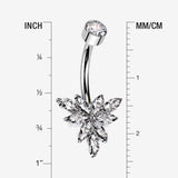 Detail View 1 of Implant Grade Titanium Marquise Bloom Sparkle Flower Internally Threaded Belly Ring-Clear Gem