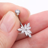 Detail View 3 of Implant Grade Titanium Marquise Bloom Sparkle Flower Internally Threaded Belly Ring-Clear Gem