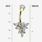 Detail View 1 of Implant Grade Titanium Golden Marquise Bloom Sparkle Flower Internally Threaded Belly Ring-Clear Gem