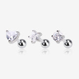 3 Pcs of Assorted Design Sparkle Gems Cartilage Tragus Barbell Earring Package-Clear Gem