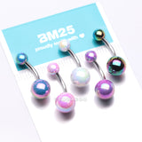 Detail View 3 of 5 Pcs of Assorted Color Aurora Coated Ball Belly Button Ring Package