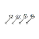 Detail View 2 of 5 Pcs Pack of Assorted Gemstone Prong Set Top Steel Nose Stud Rings-Clear Gem